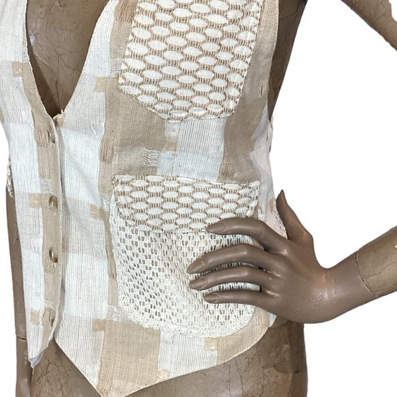 Cotton Plaid Patchwork Waistcoat Vest BOHO Sz L by Speed Limit MPH 262H - Picture 6 of 9